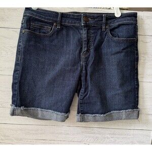 Ann Taylor LOFT Shorts 4/27 Dark Wash Blue Denim Roll Cuffs Mid Rise